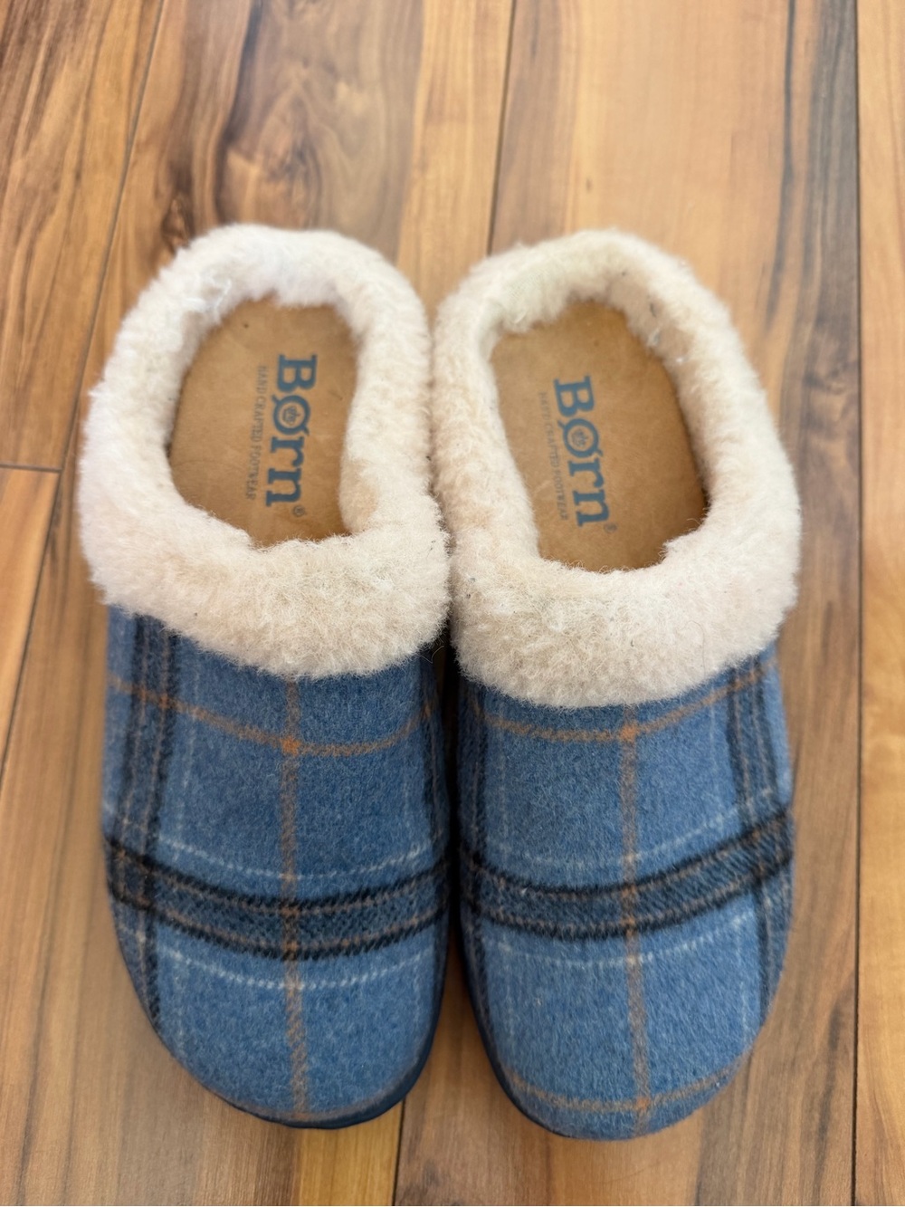 Born Blue Plaid Cozy Slip-On Slippers with Cream Cuff - Picture 7 of 7